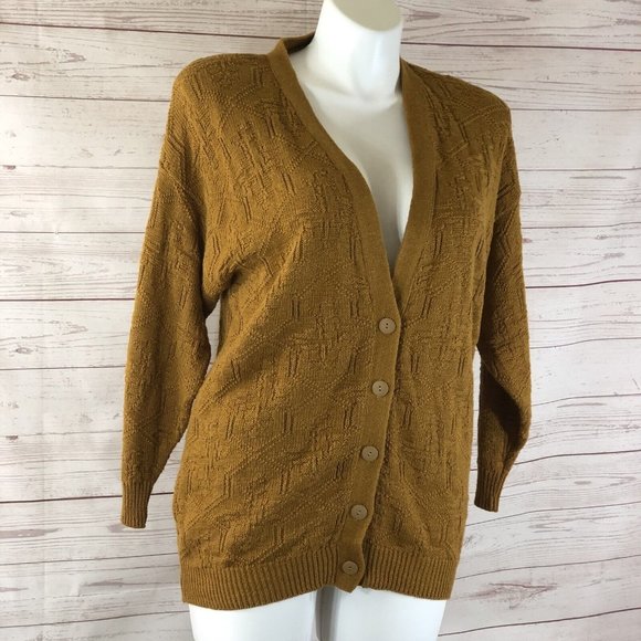 Vintage JP collection Womens XL Plus 18/20 Cardigan Gold Long Sleeve Sweater - Picture 2 of 7